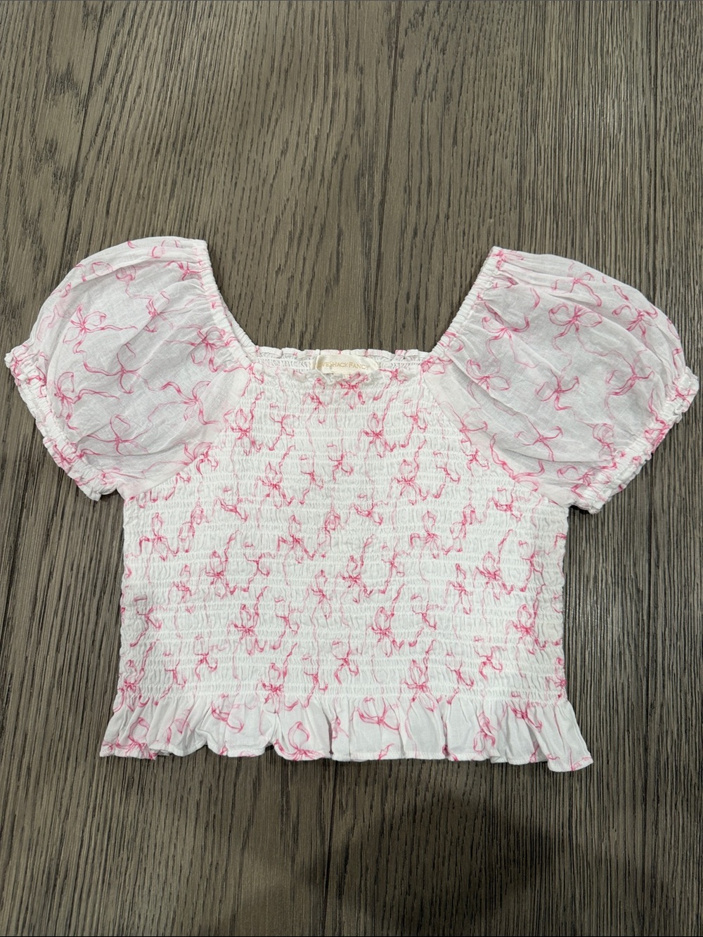 LoveShackFancy White Top with Pink Bow Print